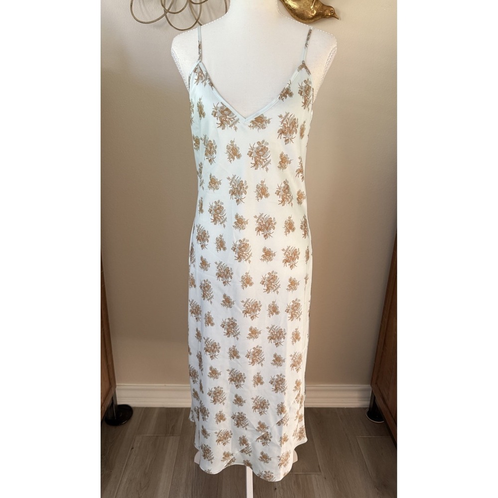 Wilfred Aritzia Only Slip Midi Dress M Floral Satin Bias Cut Spaghetti Strap